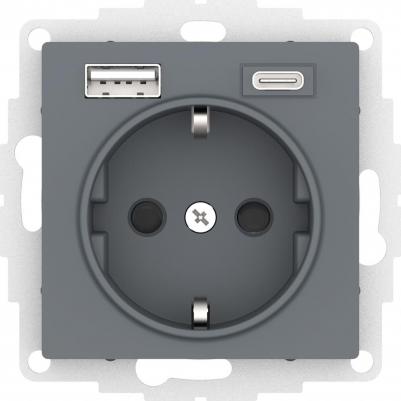 Розетка 16А с 2 USB A+C, 5В/2,4А/3,0А, 2х5В/1,5А, механизм,ATN000732