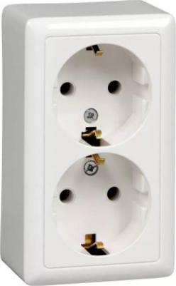 Розетка 2-м ОП Хит 16А 250В без защ. шторок с заземл. с изол. пластиной бел. SchE RA16-238I-B