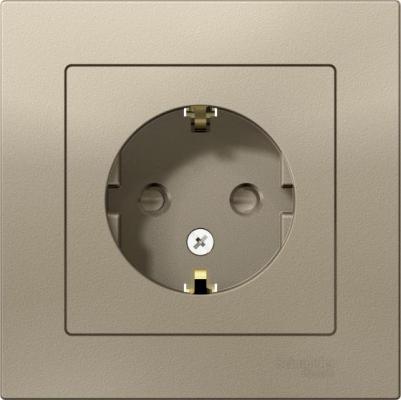 Розетка ATLASDESIGN, скрытый монтаж, однопостовая, с з/к, со шторками, 16A, в сборе, IP20, шампань – фото 1