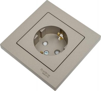 Розетка ATLASDESIGN, скрытый монтаж, однопостовая, с з/к, со шторками, 16A, в сборе, IP20, шампань – фото 2
