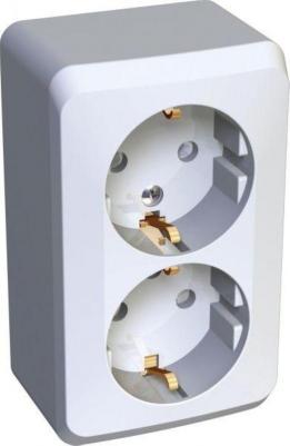 Розетка Этюд PA16-008B, открытый монтаж, 2-х постовая, с з/к, со шторками, 16A, в сборе, IP20, белый – фото 3