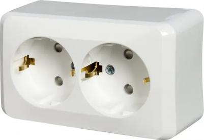 Розетка Этюд PA16-008B, открытый монтаж, 2-х постовая, с з/к, со шторками, 16A, в сборе, IP20, белый – фото 4
