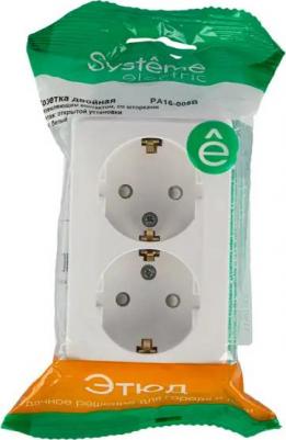 Розетка Этюд PA16-008B, открытый монтаж, 2-х постовая, с з/к, со шторками, 16A, в сборе, IP20, белый – фото 9