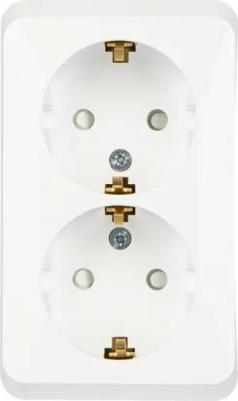 Розетка Этюд PA16-008B, открытый монтаж, 2-х постовая, с з/к, со шторками, 16A, в сборе, IP20, белый