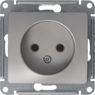 Розетка GLOSSA, скрытый монтаж, однопостовая, с з/к, 16A, механизм с накладкой и суппортом, IP20, платина – фото 1