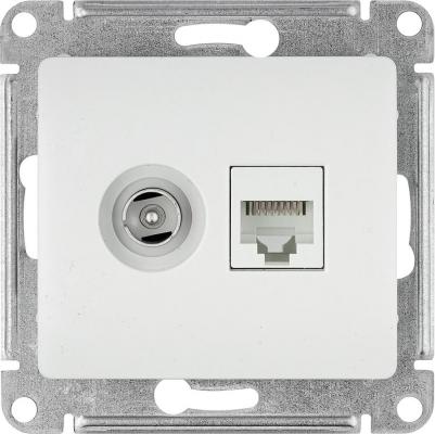 Розетка компьютерная + телевизионная 2-м Glossa RJ45 кат.5E + TV механизм бел. SchE GSL000189 – фото 1