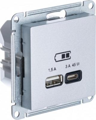 USB Розетка A System Electric AtlasDesign + тип-C 45W,АЛЮМИНИЙ