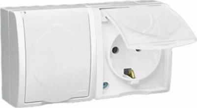 Розетка 2-м ОП Simon15 16А IP54 250В с заземл. с крышкой винт. клеммы бел. 1594433-030