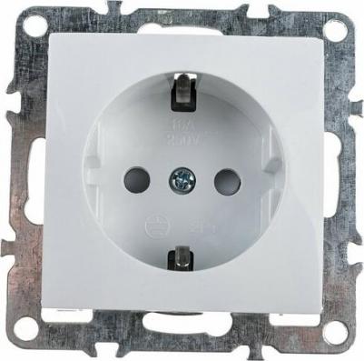 Розетка 1-местная с/з с защитной шторкой, серия Эрна, PST16-9110-01, белый, цена за 1 шт