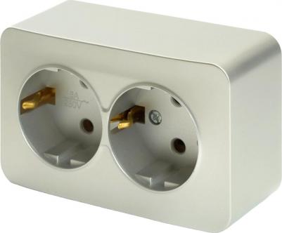 Розетка 2-местная с/з открытой установки, 250В, 16А, IP20, серия София, серебро, MST16-12-03, цена за 1 шт – фото 1