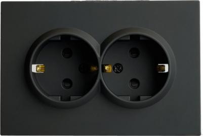 Розетка 2-местная с защитной шторкой с/з, 250В, 16А, серия Эмили, RST16-5114-05, черный уголь, soft touch, цена за 1 шт