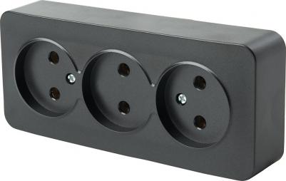 Розетка 3-местная б/з открытой установки, 250В, 10А, IP20, серия София, черный матовый, MST10-13-05, цена за 1 шт