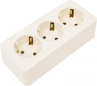 Розетка 3-местная с/з открытой установки, 250В, 16А, IP20, серия София, слоновая кость, MST16-13-04, цена за 1 шт – фото 1