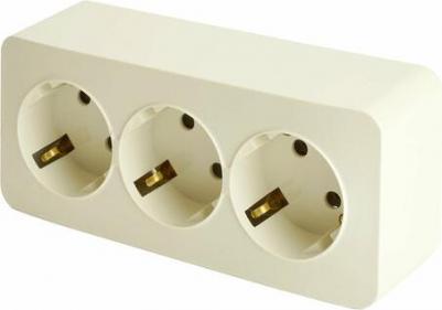Розетка 3-местная с/з открытой установки, 250В, 16А, IP20, серия София, слоновая кость, MST16-13-04, цена за 1 шт – фото 1