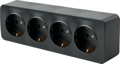 Розетка 4-местная с/з открытой установки, 250В, 16А, IP20, серия София, черный матовый, MST16-14-05, цена за 1 шт – фото 1