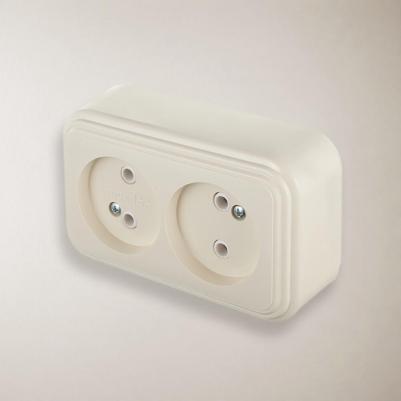 Розетка двойная SV 0906-008/26094 открытая установка бежевая без заземления – фото 3