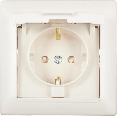 Розетка с рамкой скрытая установка бежевая с заземлением с крышкой со шторками – фото 3