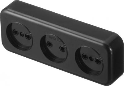 Розетка тройная EV0311-0051 открытая установка черный без заземления – фото 4