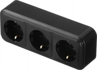 Розетка тройная EV0311-0057 открытая установка черный с заземлением – фото 3