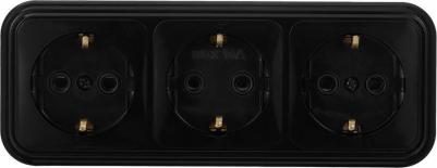 Розетка тройная EV0311-0057 открытая установка черный с заземлением