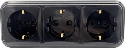 Розетка тройная EV0311-0057 открытая установка черный с заземлением – фото 4