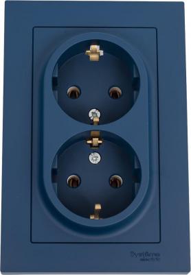 Розетка 2-м. AtlasDesign 16А с заземл. в сборе аквамарин SE ATN001124