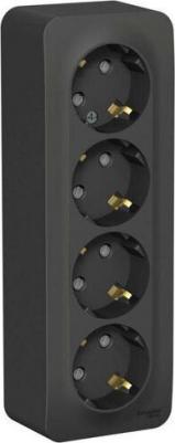 Розетка четырехместная антрацит Schneider Electric Blanca с заземлением с шторками 16А, 250В, изолир. Пластина BLNRA011416 3 шт