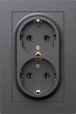 Розетка двойная AtlasDesign с заземл. 16А в сборе базальт SE ATN001424 – фото 1