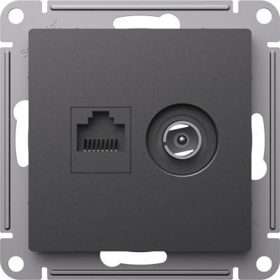 Розетка двойная AtlasDesign ТВ + компьютерная RJ45 кат. 5Е базальт SE ATN001489