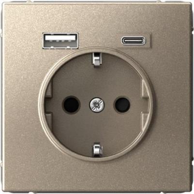 Розетка с заземлением с 2 USB GAL000532 ArtGallery A+C, 5В/2,4А/3,0А, 2х5В/1,5А, механизм, шампань