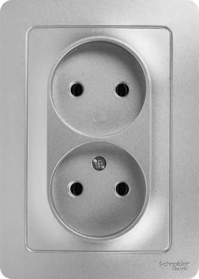 Розетка Schneider Blanca СУ, 2-местная, 16А, алюминий, пластиковая основа, BLNRS000023