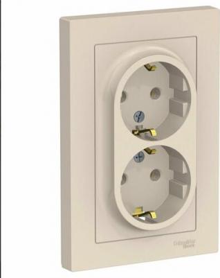 Розетка Schneider Electric ATN000224 2-местная, СП, 16А, с заземлением, в сборе, бежевая – фото 3