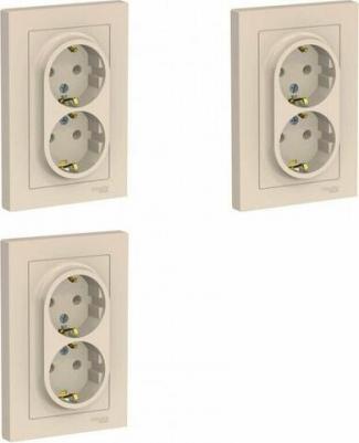 Розетка Schneider Electric ATN000224 2-местная, СП, 16А, с заземлением, в сборе, бежевая – фото 7