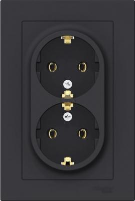 Розетка Schneider Electric ATN001024 2-местная, СП, 16А, с заземлением, в сборе, карбон – фото 5