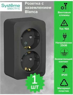 Розетка Schneider Electric BLNRA010216 2-местная, ОП, 16А, 250В, с заземлением, антрацит – фото 1