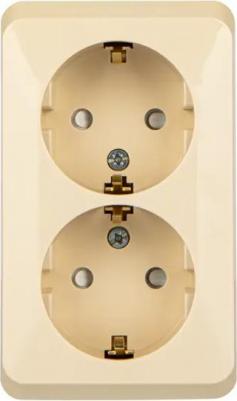 Розетка Schneider Electric Этюд PA16-008K 2-местная, ОП, 16А, 250В, с/з, шторки, кремовая