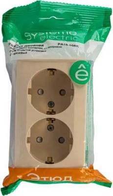Розетка Schneider Electric Этюд PA16-008K 2-местная, ОП, 16А, 250В, с/з, шторки, кремовая – фото 6