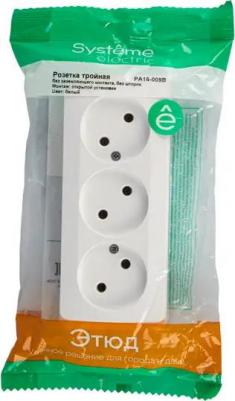 Розетка Schneider Electric Этюд PA16-012B 3-местная, ОП, 16А, 250В, с/з со шторками, белая – фото 15