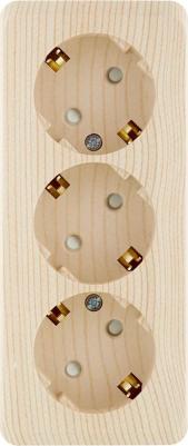 Розетка Schneider Electric Этюд PA16-012D 3-местная, ОП, 16А, 250В, с/з со шторками, сосна