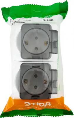 Розетка Schneider Electric Этюд PA16-244B 2-места, ОП, 16А-250В, с/з, шторки/крышка, белая – фото 5