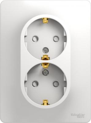 Розетка Schneider Electric Glossa GSL000126 2-местная, СП, 16А, с/з, шторки, сбор, белая – фото 2