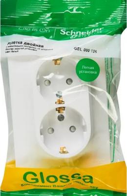 Розетка Schneider Electric Glossa GSL000126 2-местная, СП, 16А, с/з, шторки, сбор, белая – фото 3
