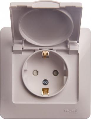 Розетка SCHNEIDER ELECTRIC с/з со шторками с крышкой, IP20 SE Glossa Бел GSL000146 – фото 1