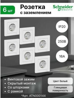 Розетка SE AtlasDesign Белый с/з со шторками, 16А, в сборе – фото 5