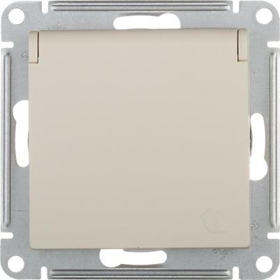 Розетка SE AtlasDesign Бежевый с/з, со шторками, с крышкой, 16А, в сборе