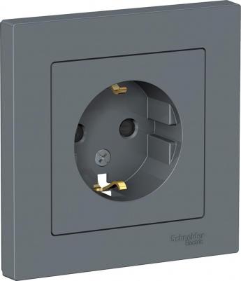 Розетка SE AtlasDesign Грифель с/з со шторками, 16А, в сборе – фото 1