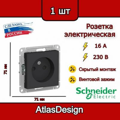Розетка SE AtlasDesign Карбон б/з со шторками, 16А, механизм