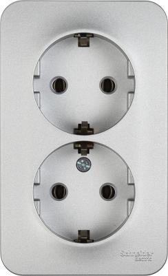 Розетка SE Blanca наруж Алюминий 2-ая с/з без шторок 16А, 250В, изолир. пластина