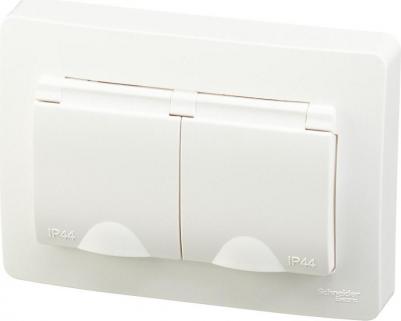 Розетка SE Blanca внутр Молочная 2-ая с/з со шторками IP44, 16А, 250В – фото 2
