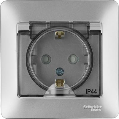 Розетка СП Schneider Electric Glossa, 1 модуль, IP44, алюминиевая
